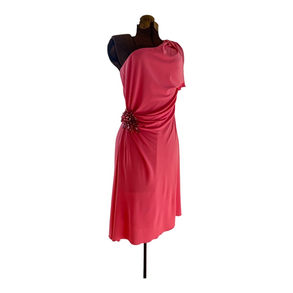 Versace Pink One Shoulder Cocktail Midi Dress